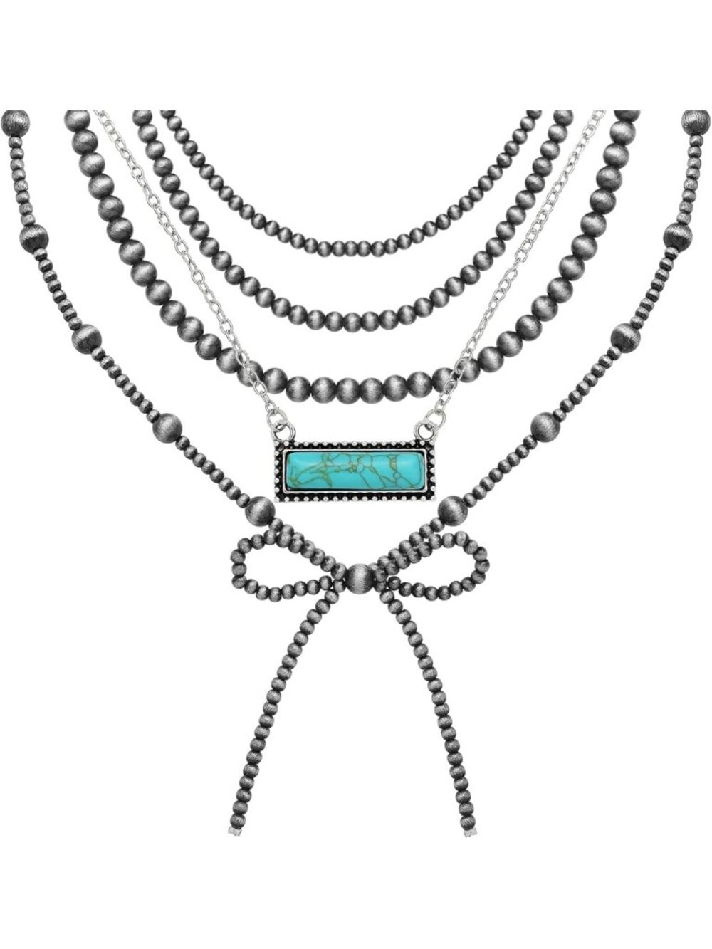 4pcs Boho Western Beaded Pearl Necklace Set - Layered Long Chain Jewelry for